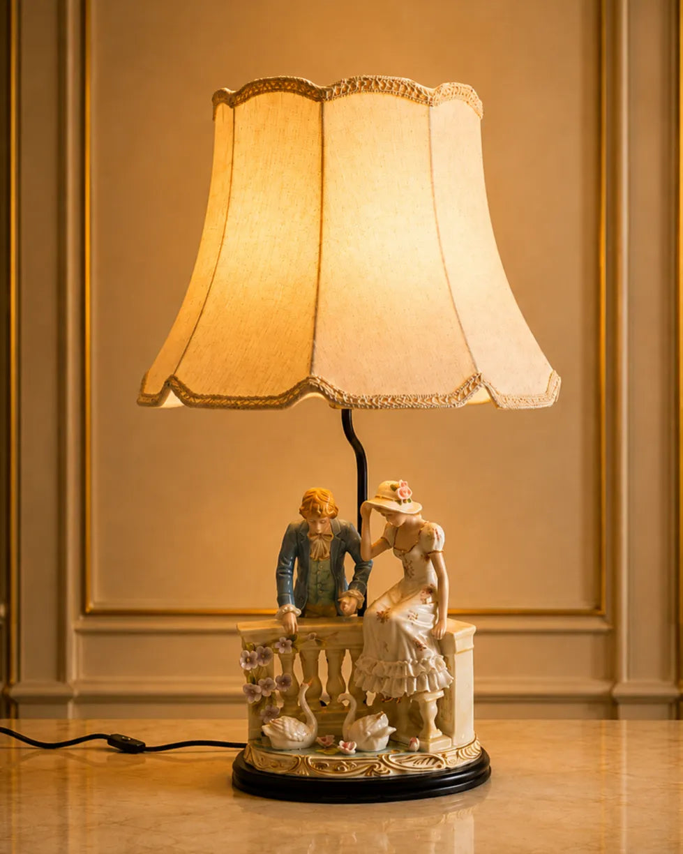Lakeside Courtship Porcelain Figurine Lamp 