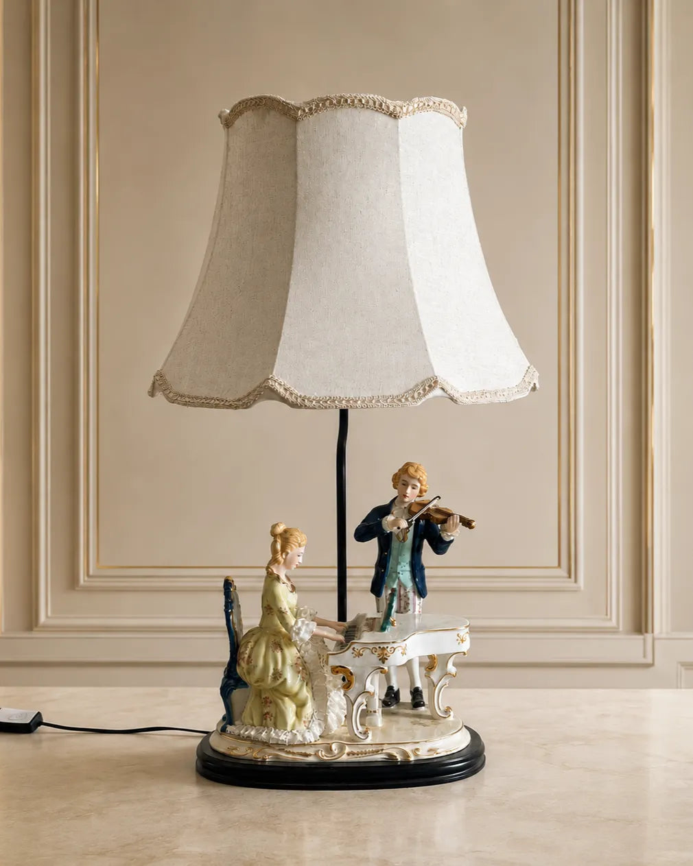 Couple  Musical Duet Porcelain Figurine Lamp 