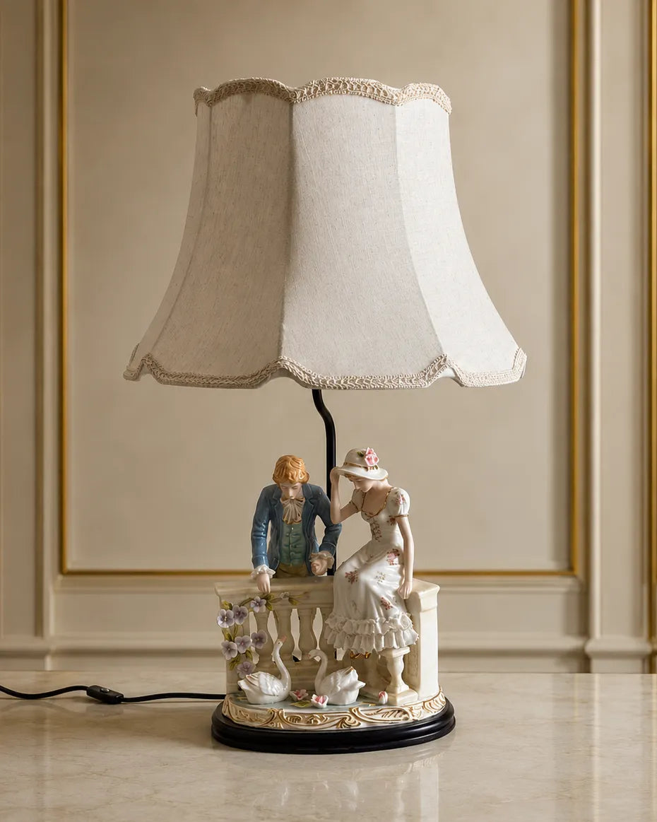 Lakeside Courtship Porcelain Figurine Lamp 
