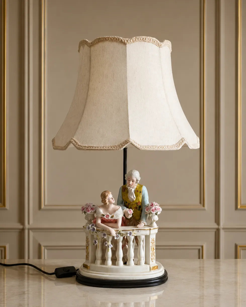 Balcony Romance Porcelain Figurine Lamp 