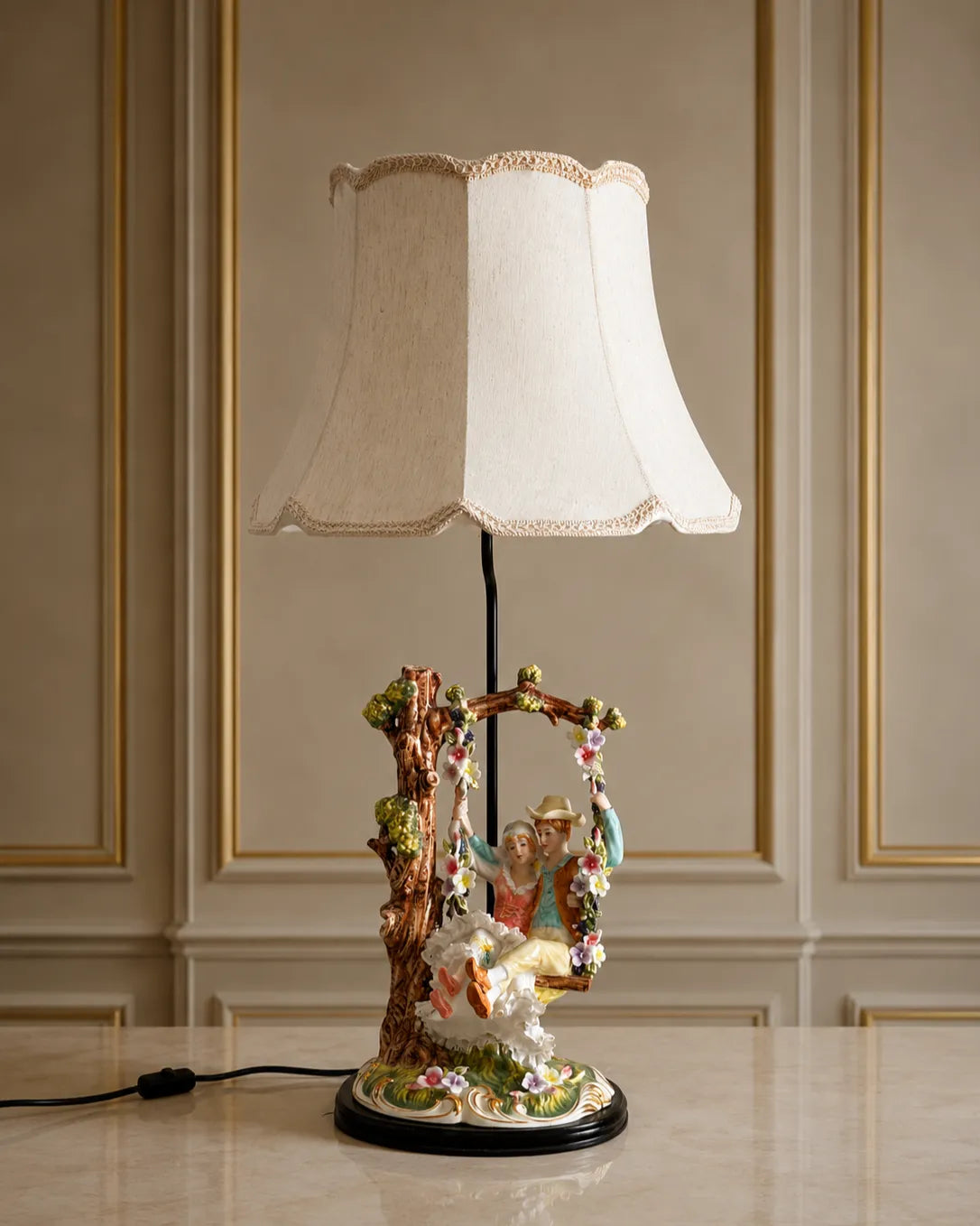 Swing Romance Porcelain Figurine Lamp 