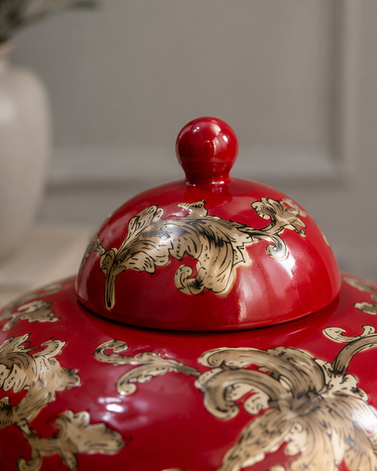 Crimson Bloom Decorative Jar 