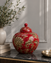 Crimson Bloom Decorative Jar 