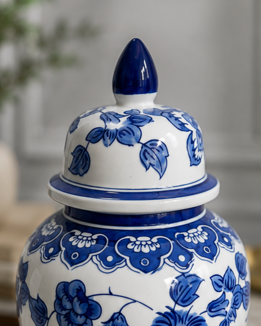 Blue Floral Bloom Temple Jar 