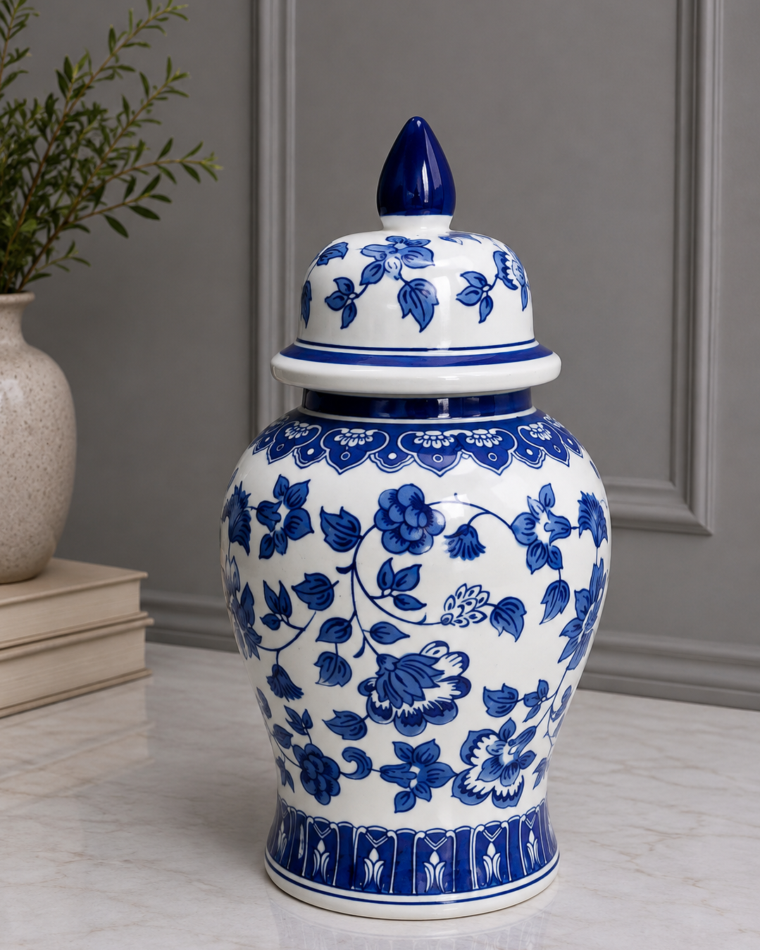 Lotus Vine Decorative Temple Jar 