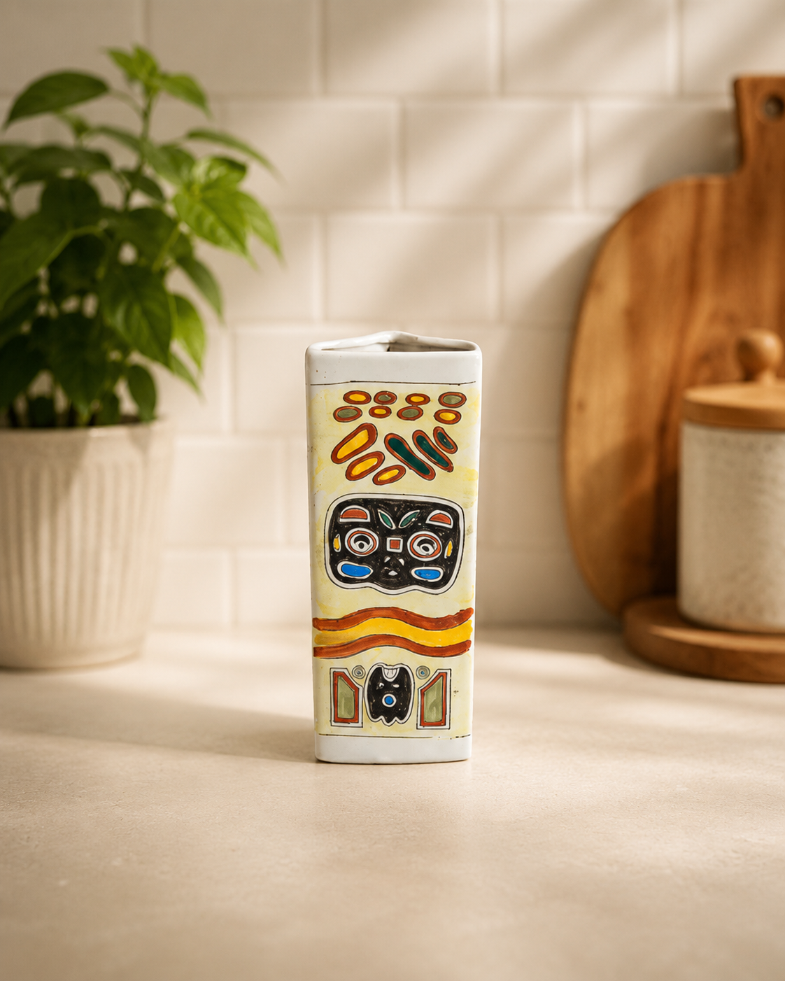 Tribal Art Ceramic Utensil Holder 