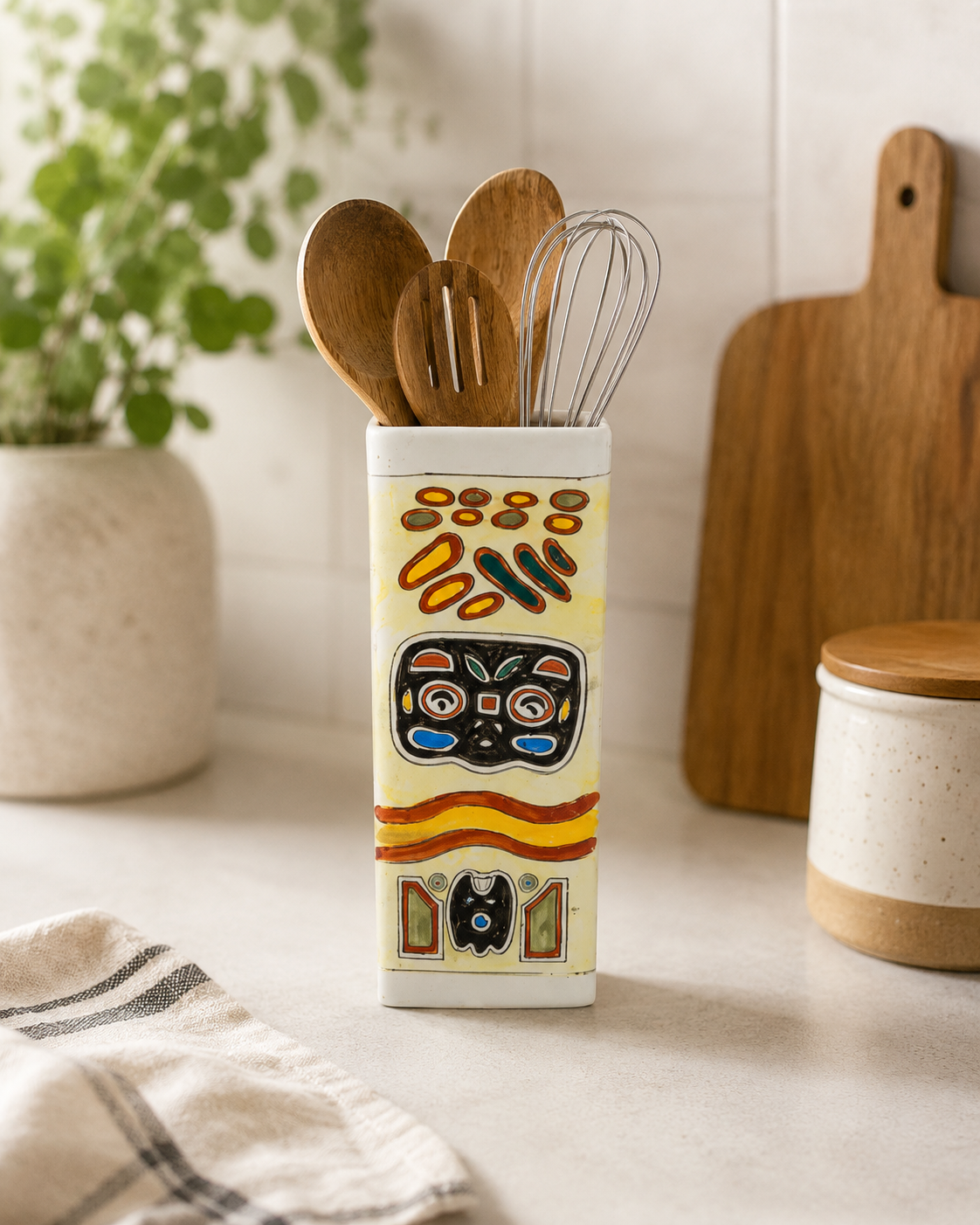 Tribal Art Ceramic Utensil Holder 
