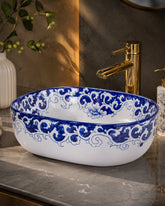 Peony Blue & White Porcelain Counter Top Basin 
