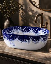 Paisley Blue & White Porcelain Counter Top Basin