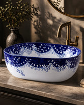 Paisley Blue & White Porcelain Counter Top Basin 