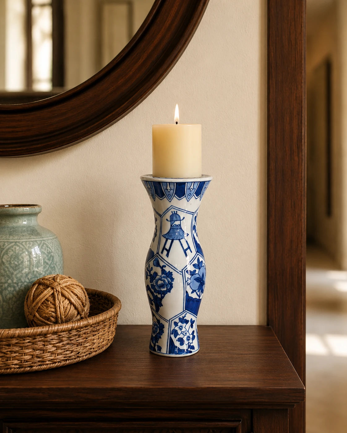 Blue & White Heritage Candle Stand 