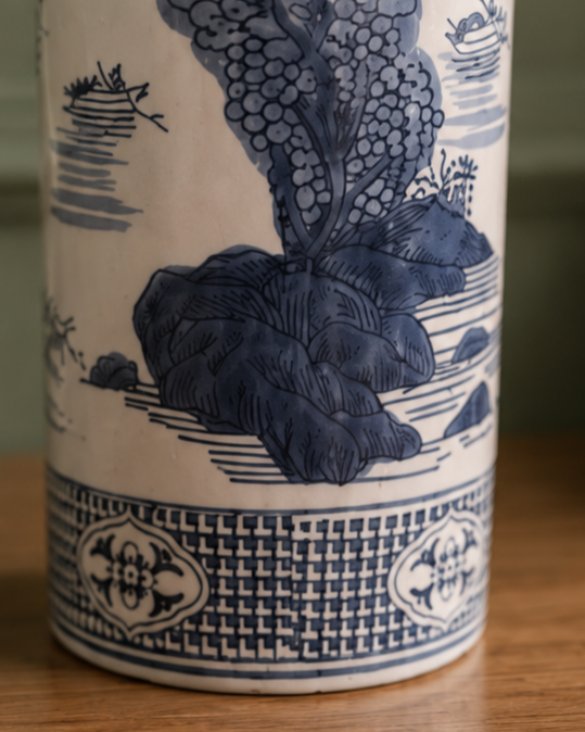 Blue & White Porcelain Cylindrical Decorative Vase 