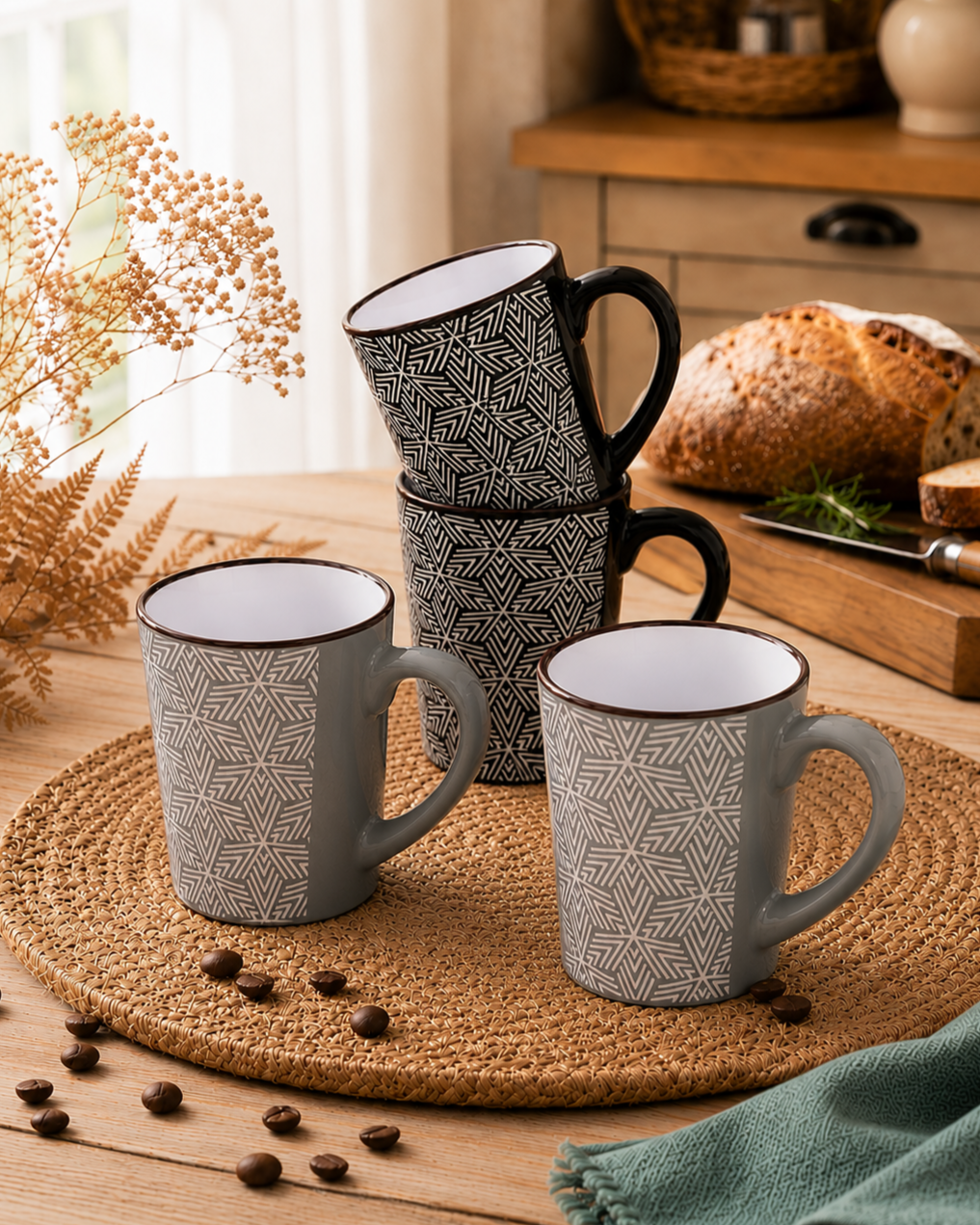 Hexa Pattern Ceramic Coffee Mug - Set Of 4 