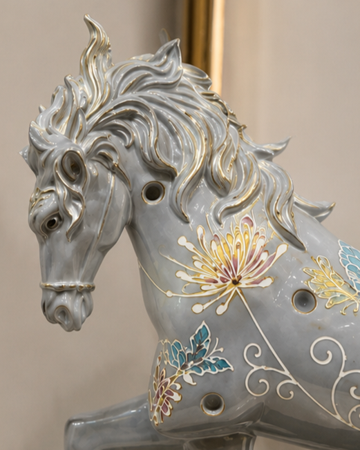 Royal Grey Floral Decorative Horse Figurine