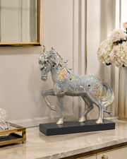 Royal Grey Floral Decorative Horse Figurine