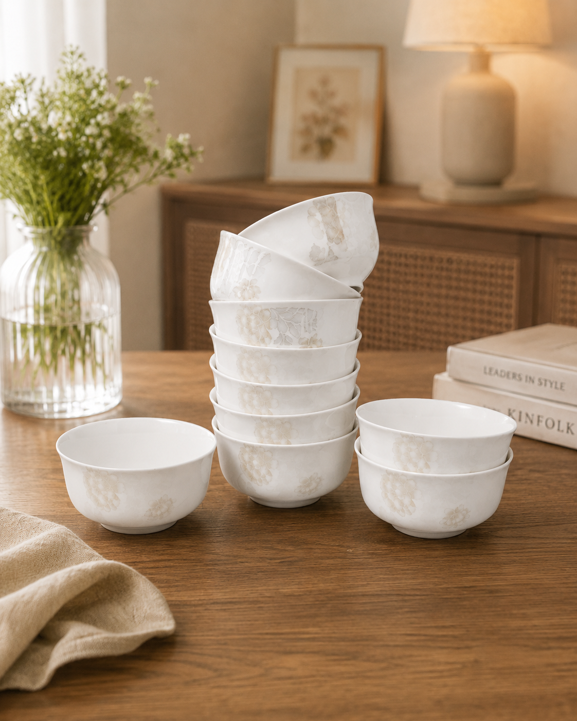 Elegant Ivory Bloom Katori