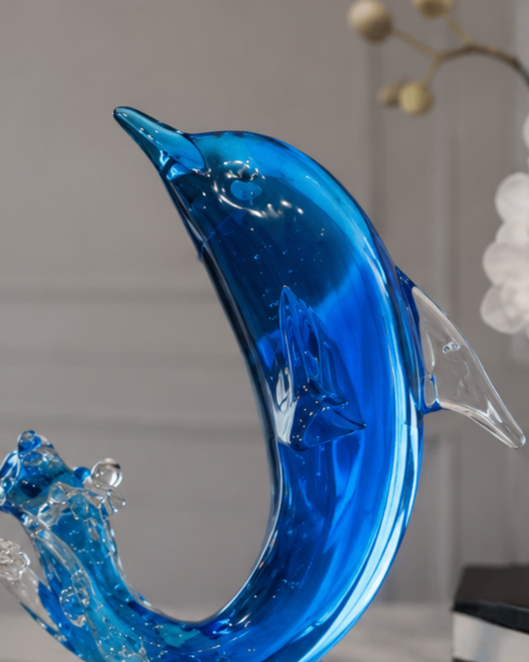 Ocean Dolphin Decorative Glass Figurine - Blue 