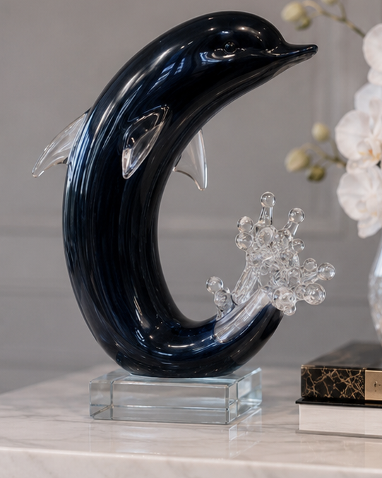 Ocean Dolphin Decorative Glass Figurine - Blue 