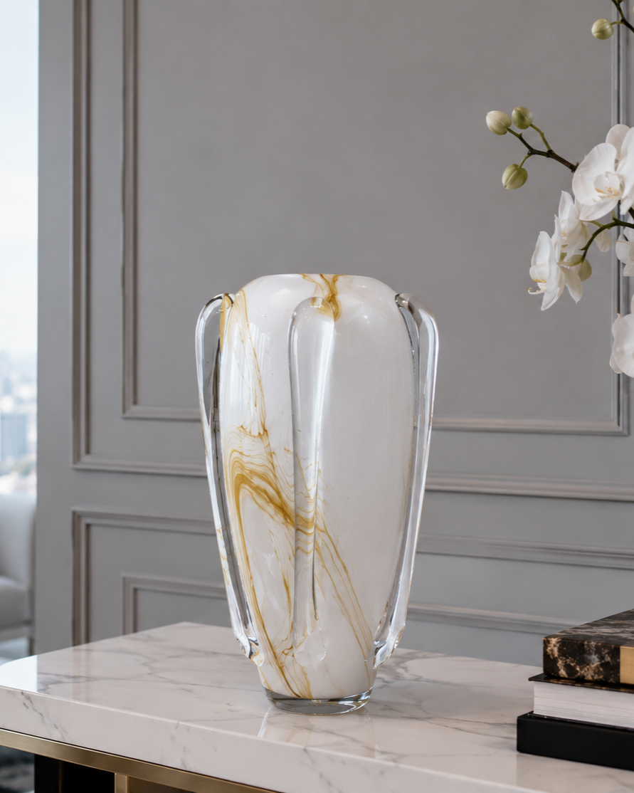 Golden Marble Art Glass Vase - Large 