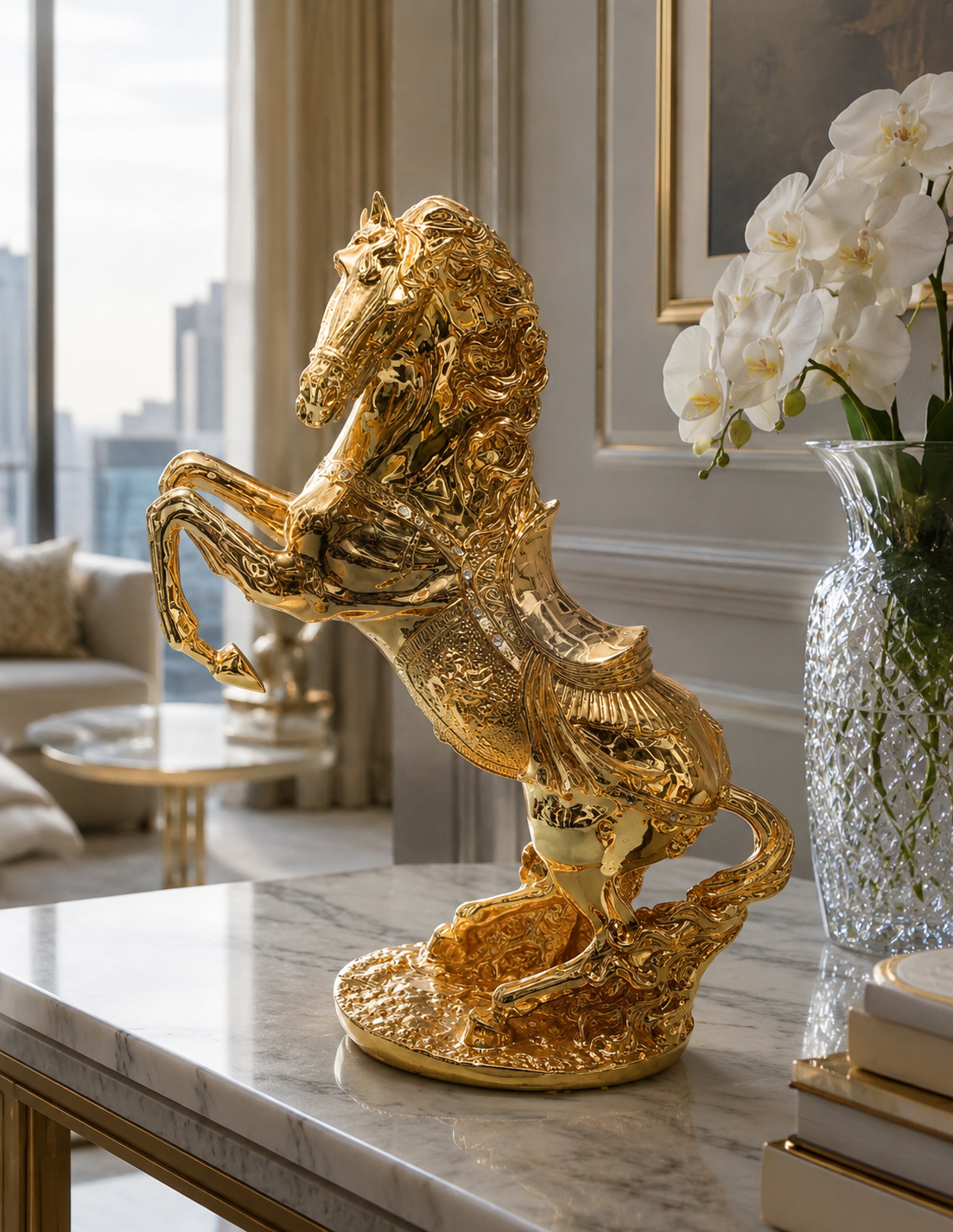 Royal Majesty Golden Rearing Horse Sculpture 