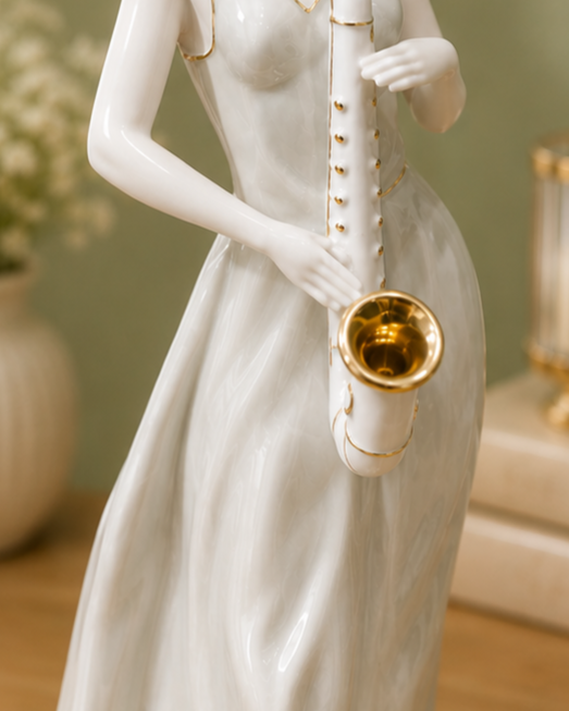 Saxophone Victorian Lady - Fine Porcelain Figurine 