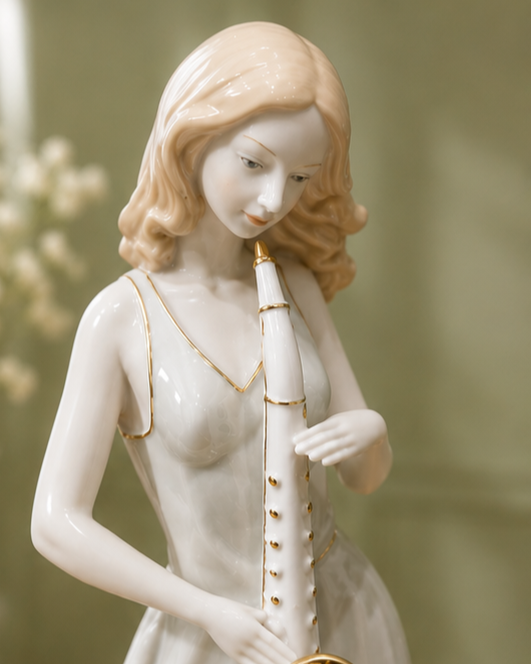 Saxophone Victorian Lady - Fine Porcelain Figurine