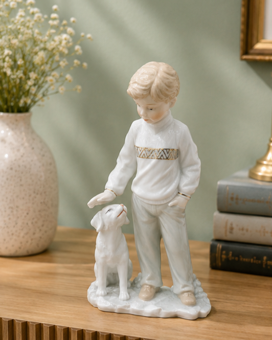 Boy & Puppy Keepsake - Fine Porcelain Figurine 