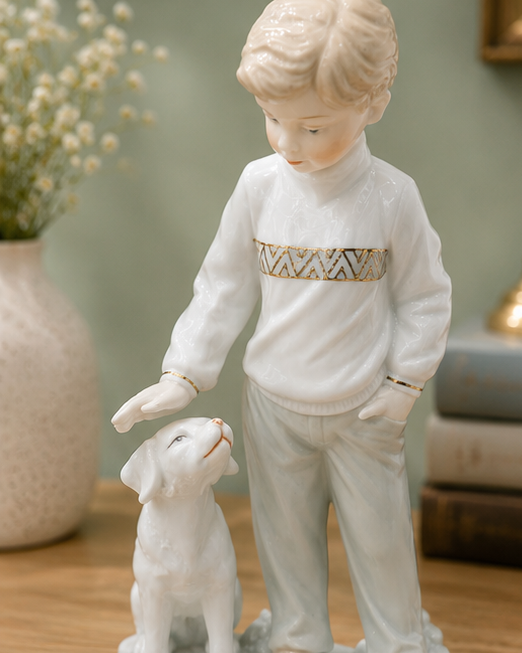 Boy & Puppy Keepsake - Fine Porcelain Figurine 