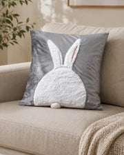 Rabbit Embroidery Cushion Cover - Grey