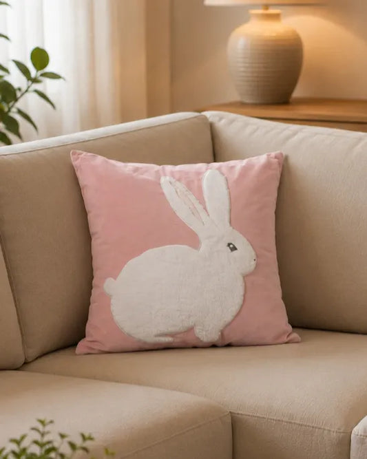 Rabbit Embroidery Cushion Cover - Pink