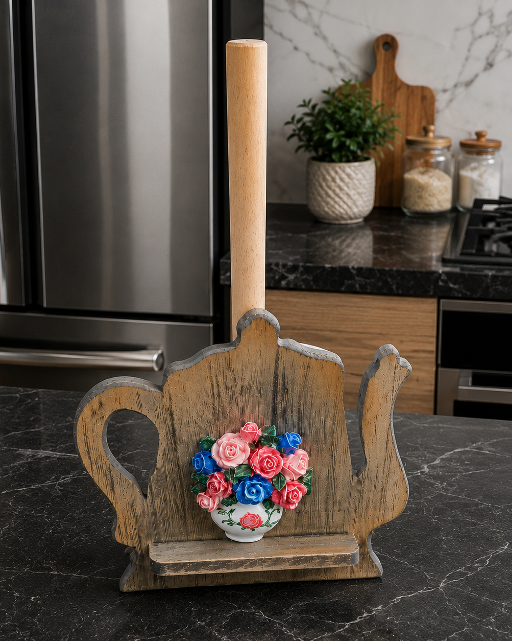 Vintage Teapot Wooden Tissue Holder Stand