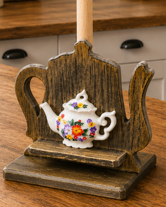 Vintage Teapot Wooden Tissue Holder Stand 