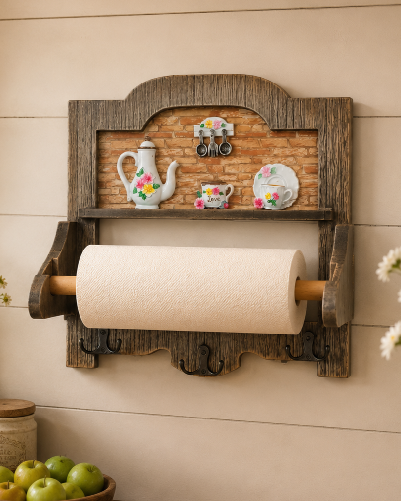 Rustic Wooden Wall Mounted Tissue Holder 
