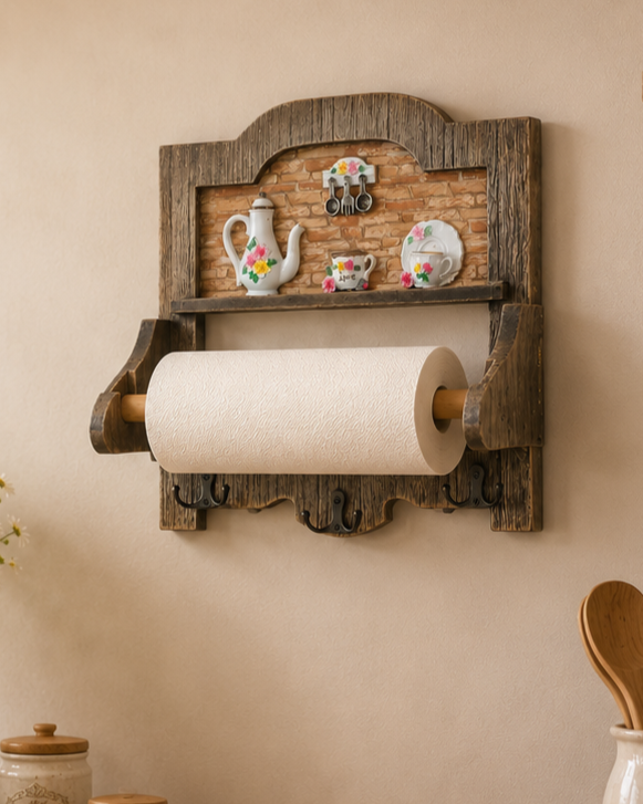 Rustic Wooden Wall Mounted Tissue Holder 