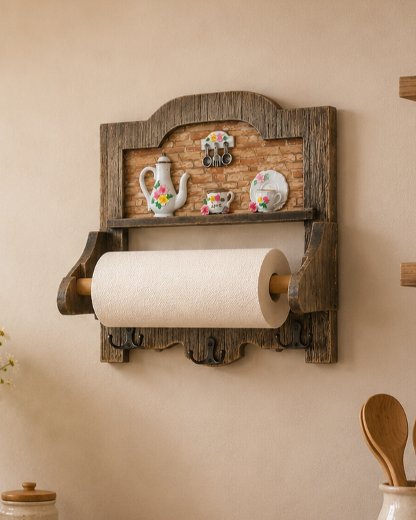 Rustic Wooden Wall Mounted Tissue Holder 