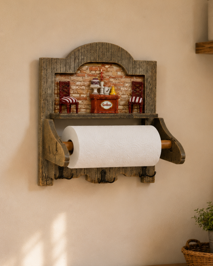 Rustic Wooden Wall Mounted Tissue Holder 