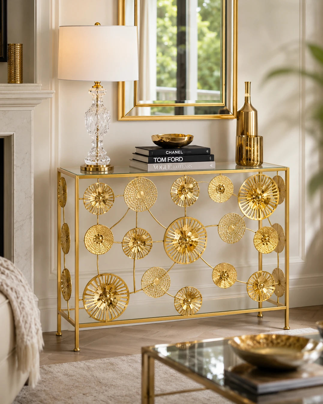 Golden Bloom Console Table - Large