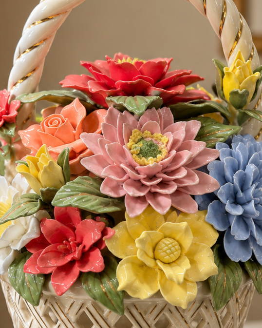 Decorative Floral Basket Table Top Décor 