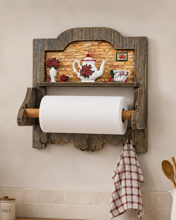 Rustic Wooden Wall Mounted Tissue Holder 