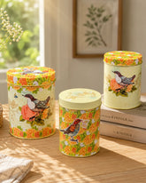 Vintage Floral Bird Storage Canister - Set Of 3 