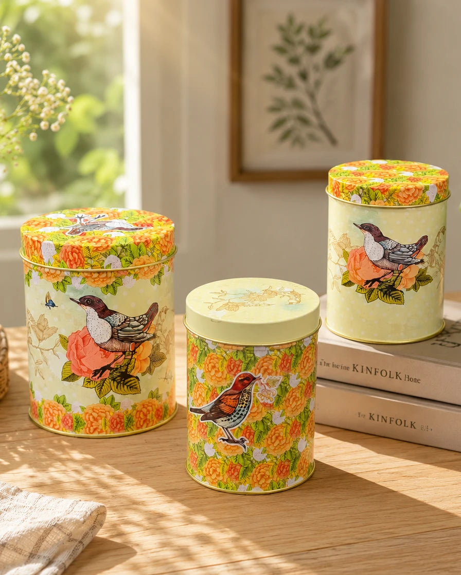 Vintage Floral Bird Storage Canister - Set Of 3 