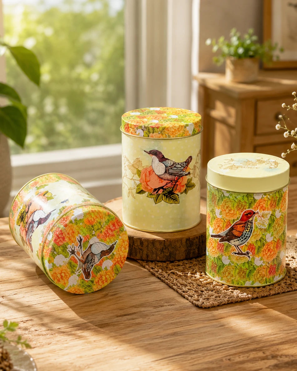 Vintage Floral Bird Storage Canister - Set Of 3 