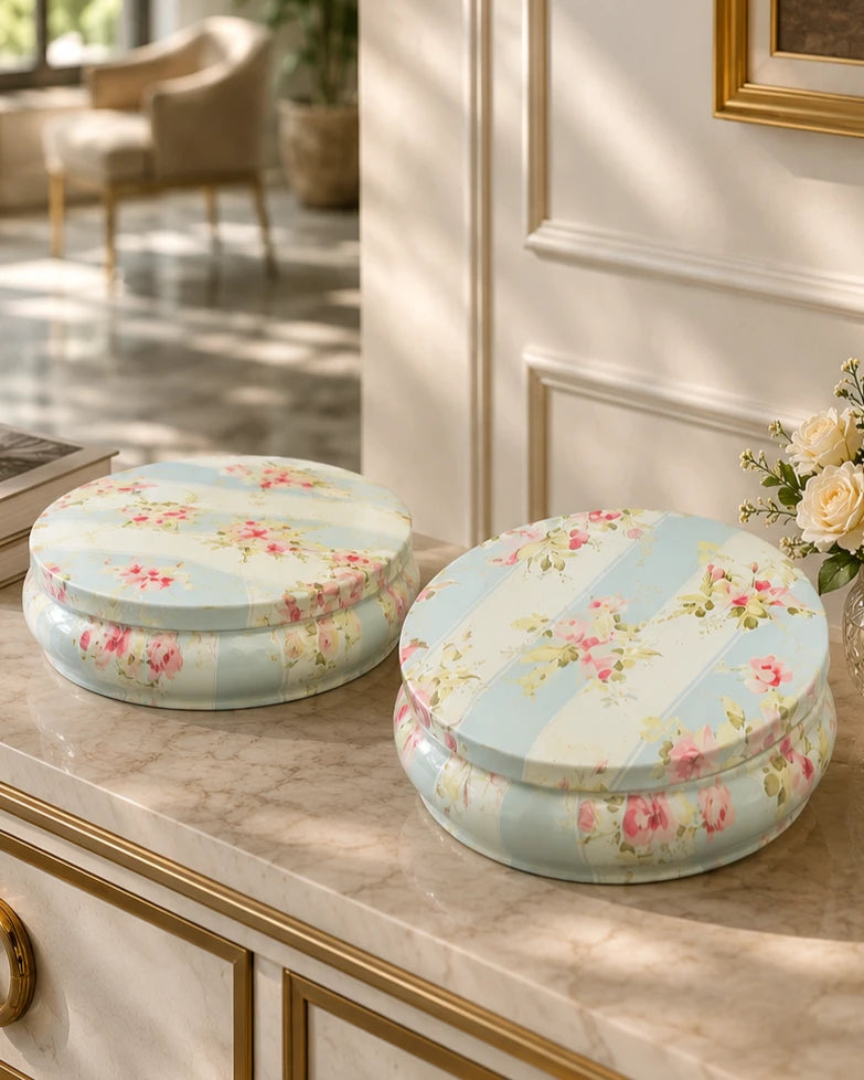 Vintage Floral Round Storage Box - Set Of 2 
