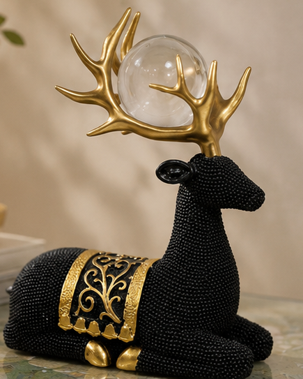 Crystal Antler Deer Decorative Figurine - Set Of 2 (Black) 