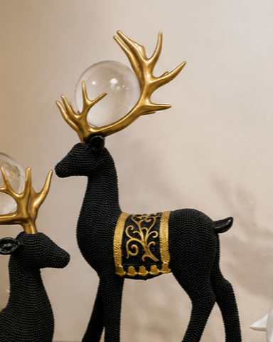 Crystal Antler Deer Decorative Figurine - Set Of 2 (Black) 