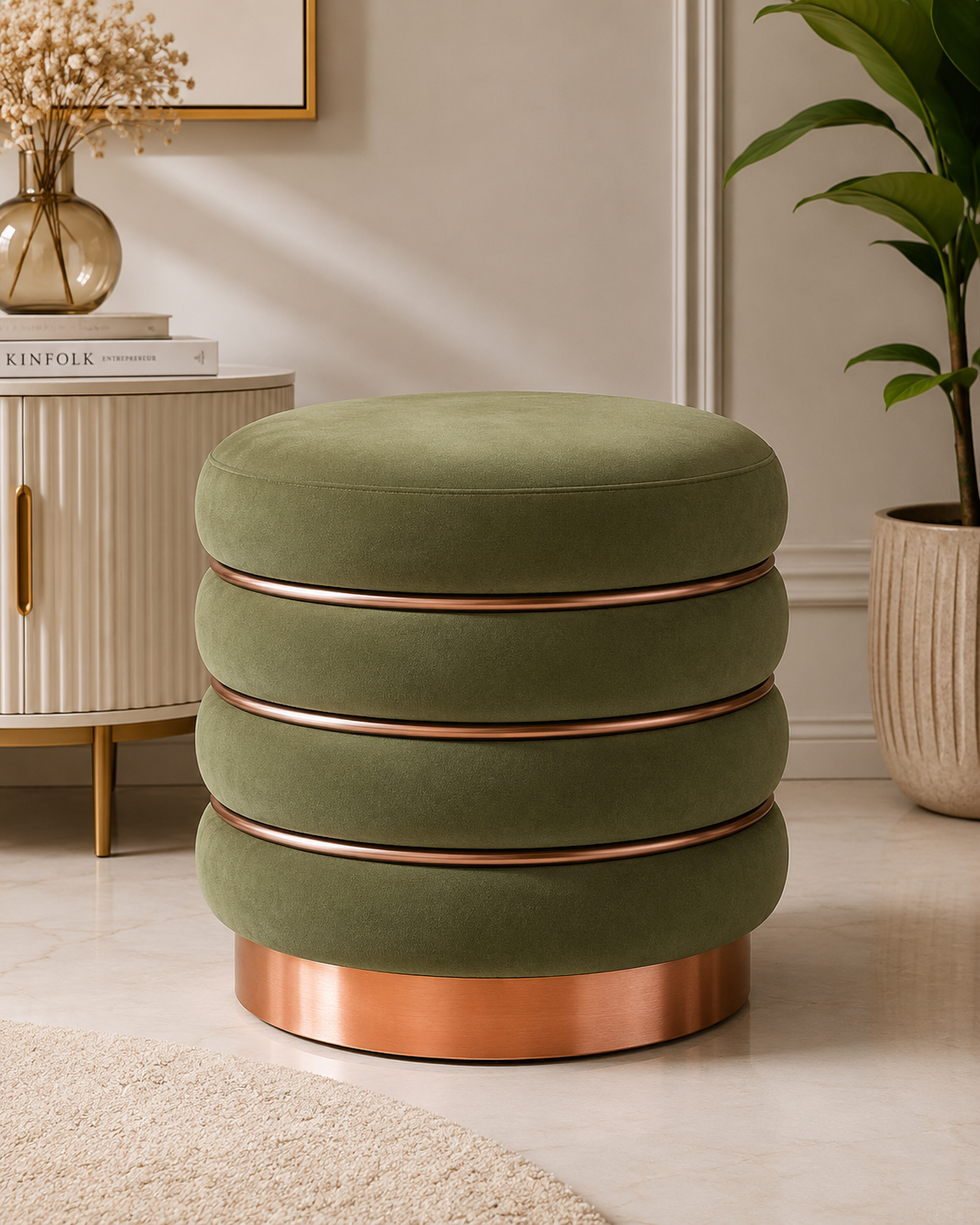 Olive Luxe Velvet Ottoman Stool 