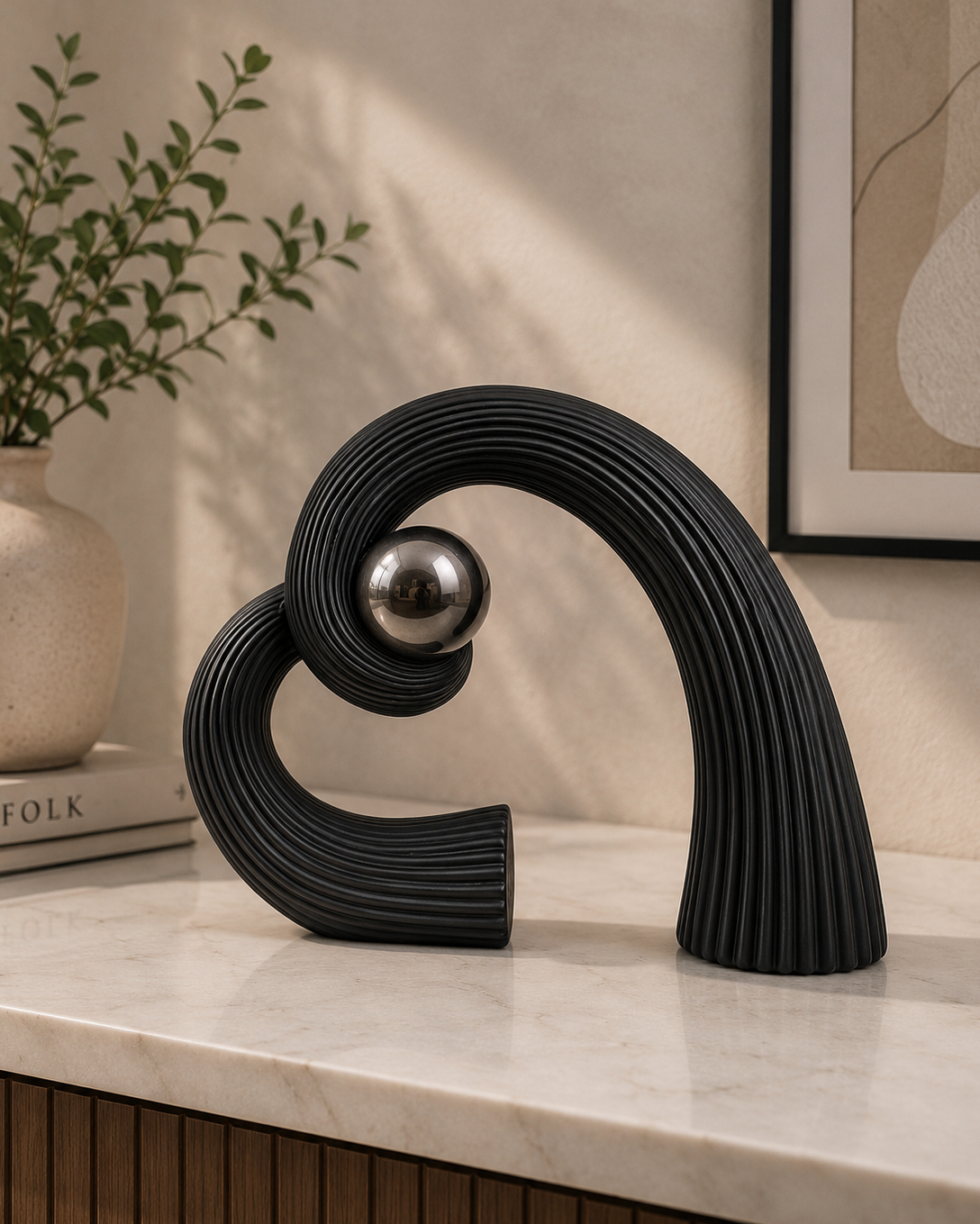 Modern Abstract Heart Table Top Decor - Black 