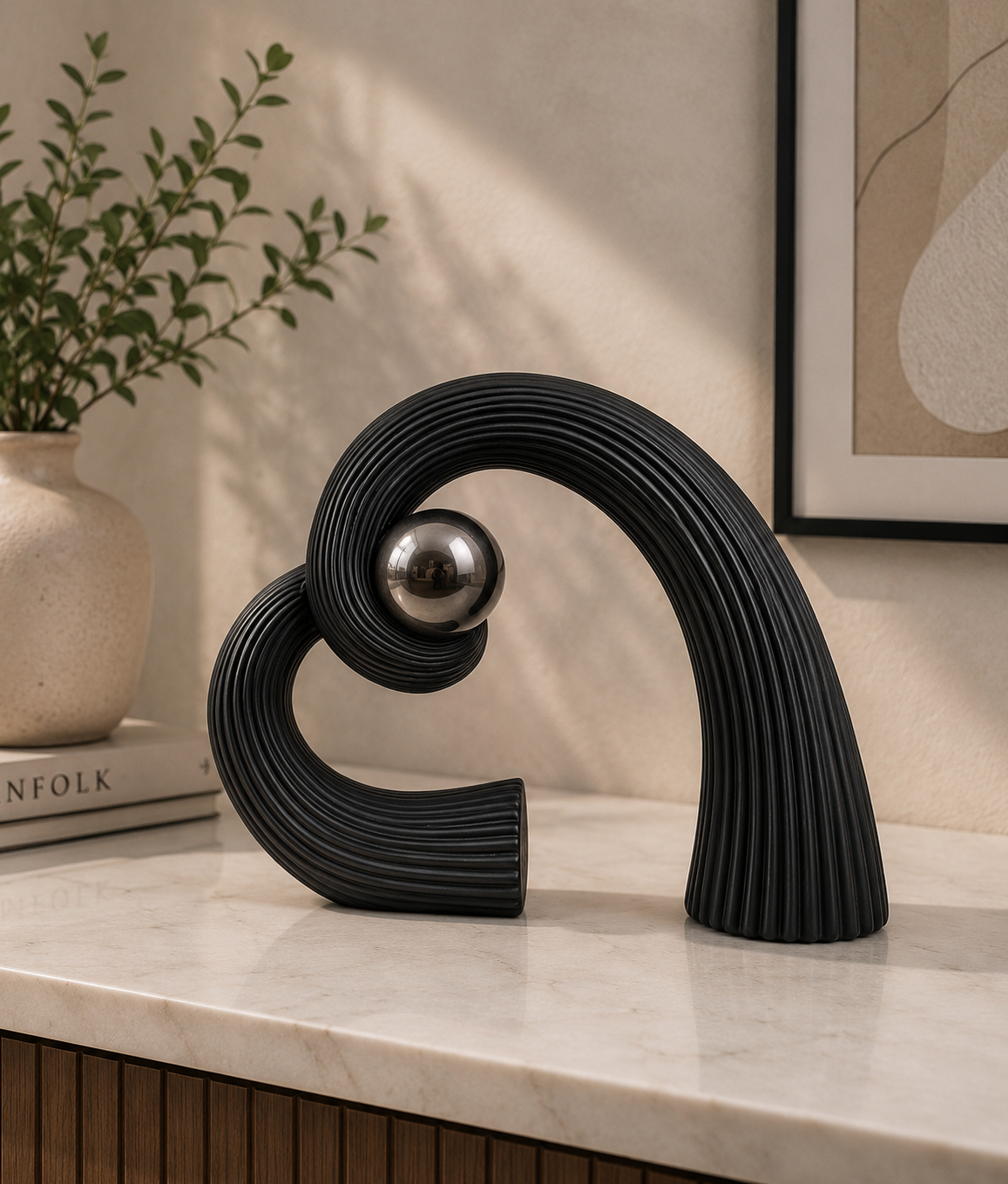 Modern Abstract Heart Table Top Decor - Black 