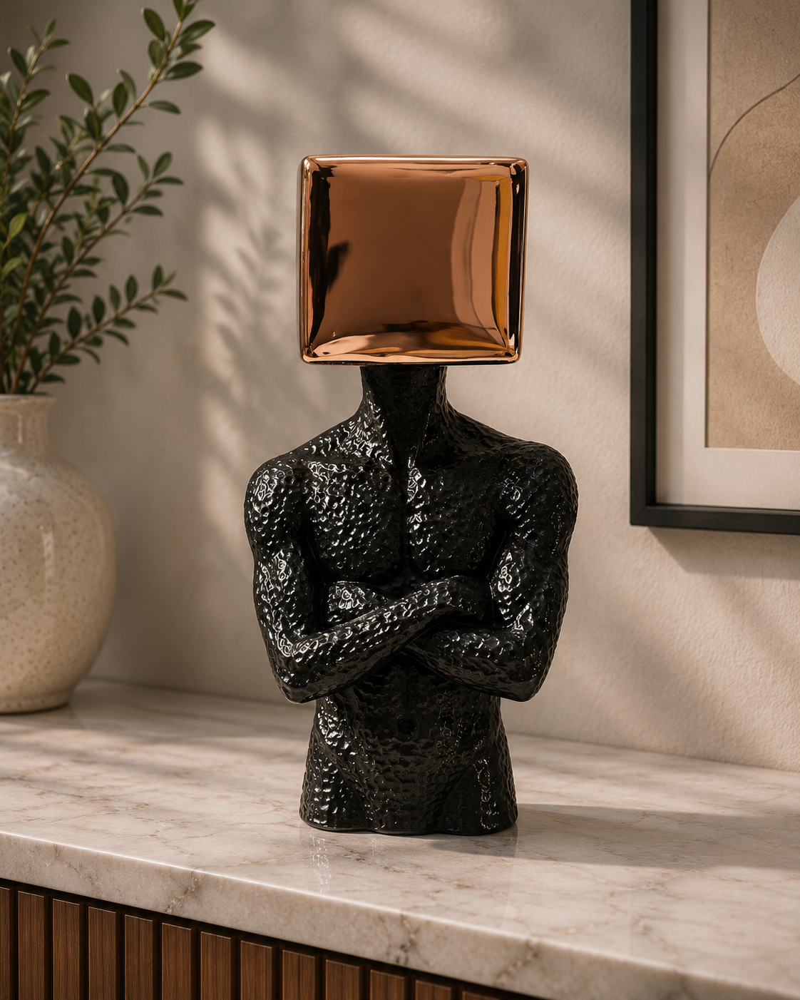 Abstract Thinker Decorative Men Sculpture - Black 