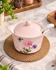Floral Charm Covered Casserole With Serving Spoon - Pink